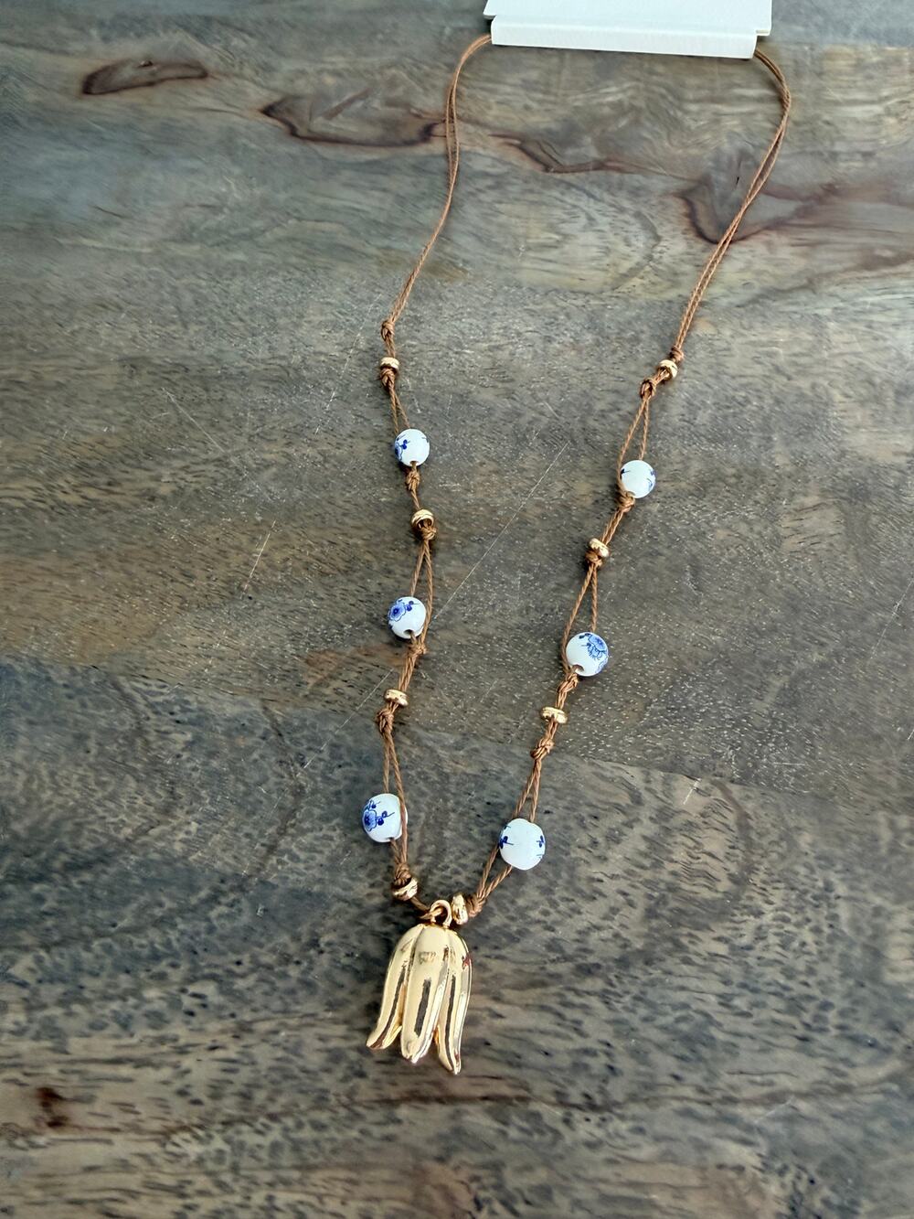 American Eagle Beaded Tulip Pendant Cord Necklace New With Tags